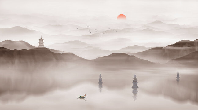 西湖山水畫(huà)