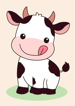 一只坐著的可愛奶牛插畫