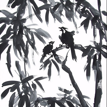 水墨竹鳥圖
