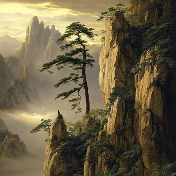 迎客松油畫