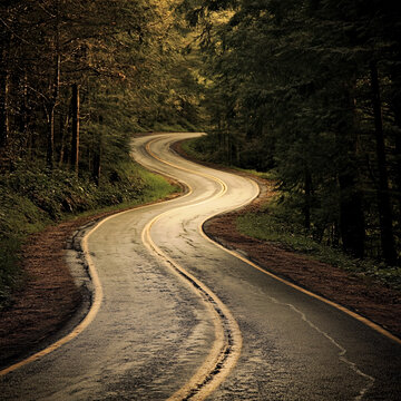 彎曲的森林公路