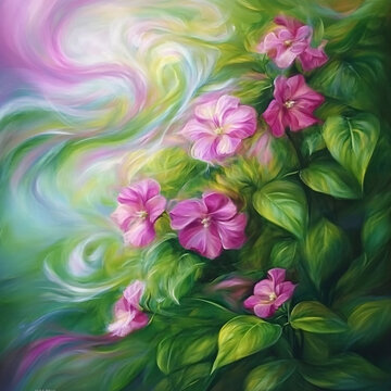 夢幻花朵油畫藝術畫