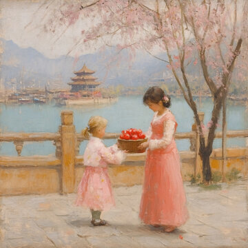 油畫小孩