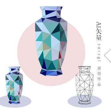 抽象低多邊插畫花瓶