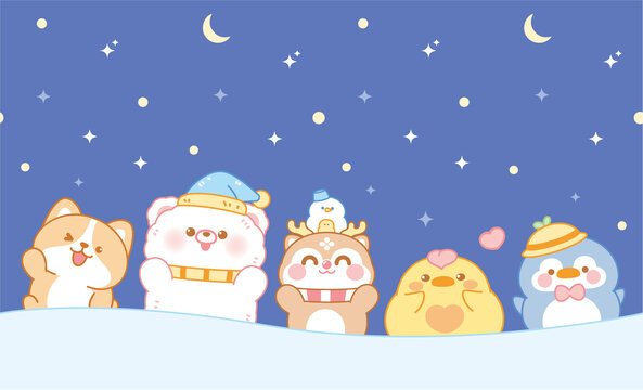 可愛兒童奇幻星空動物園卡通