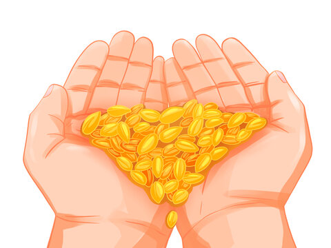 秋天豐收農(nóng)民手捧金黃的麥穗元素