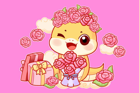 卡通花束小蛇