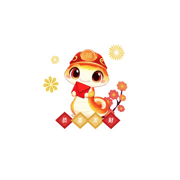可愛(ài)小蛇ip蛇年新年福氣插畫(huà)