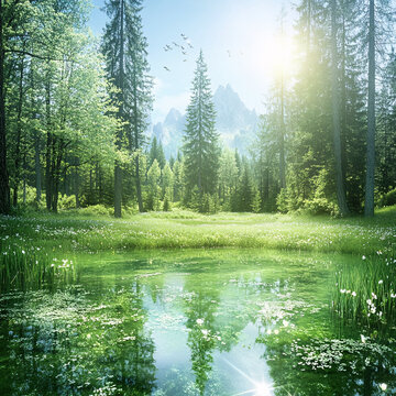 湖畔湖泊夢幻森林