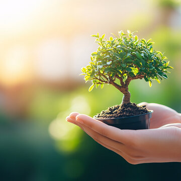 手捧小植物