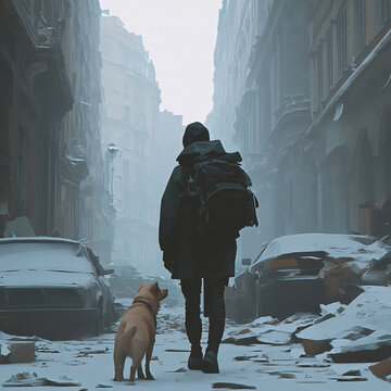 人與狗背影