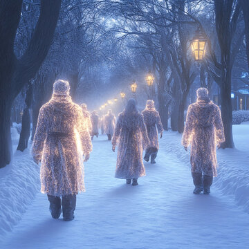 雪夜發(fā)光的行人