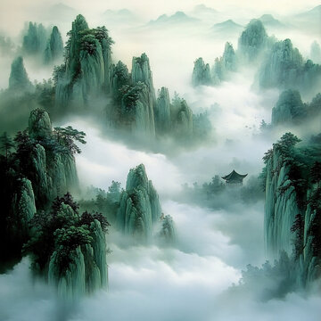 山水云霧風(fēng)景畫