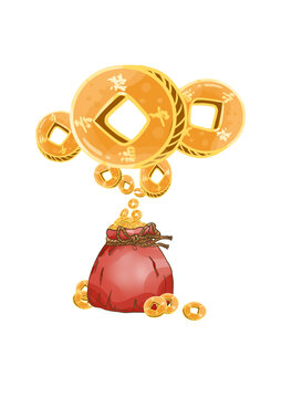 福袋金幣國潮風(fēng)卡通手繪免扣元素