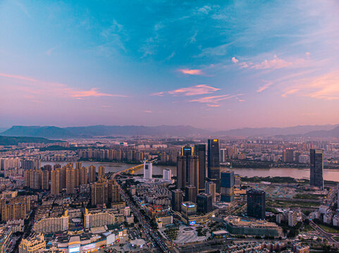 福州閩江城市大氣夕陽攝影