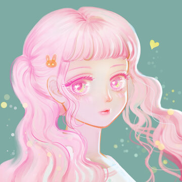 粉色頭發(fā)少女手繪卡通頭像