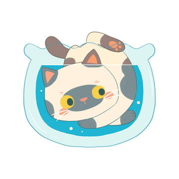 魚缸的貓咪插畫