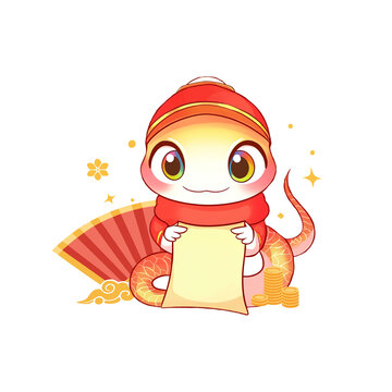 2025新年可愛小蛇手舉祝福板