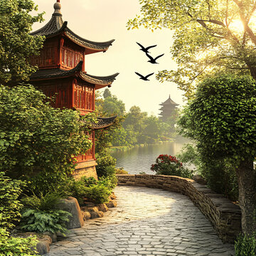 中式塔樓公園