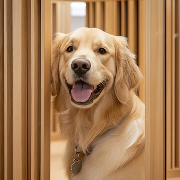 籠子里的金毛犬