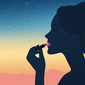 女孩化妝剪影