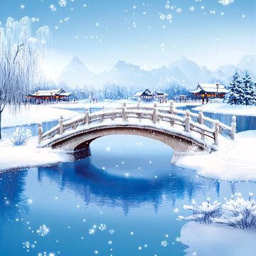 古風(fēng)山水畫斷橋殘雪