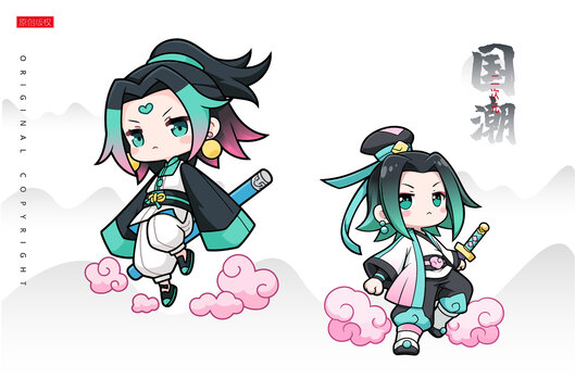 國潮二次元盲盒女孩漢服武士