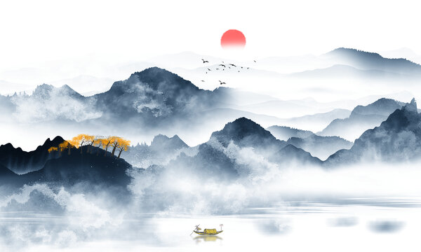 藍色山水畫