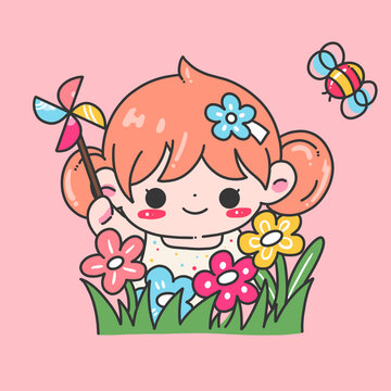 拿著風(fēng)車的小女孩