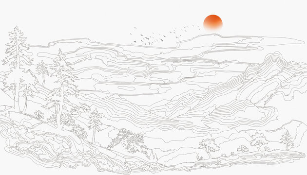 線條山水畫