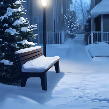 雪夜風(fēng)景無框畫