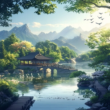 古風山水場景