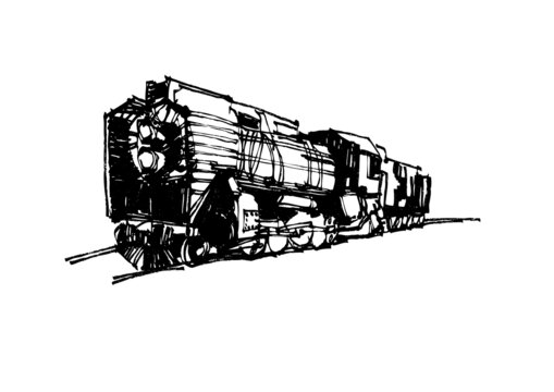 火車頭手繪線稿插圖