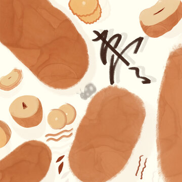 秋天養(yǎng)生棗水墨抽象肌理插畫