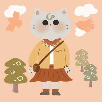 可愛貓咪森系插畫便簽手帳貼紙