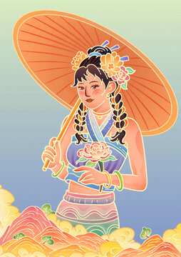 原創(chuàng)云南少數(shù)民族美女矢量插畫