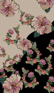刺繡大花定位