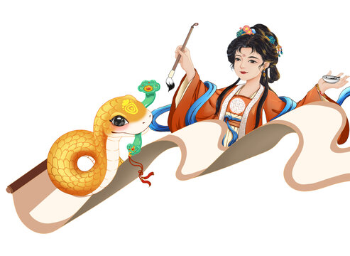 古風(fēng)美人金蛇畫卷元素