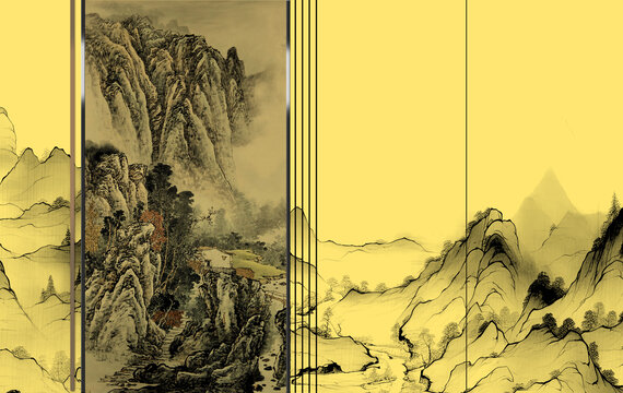 新中式酒店裝飾畫屏風(fēng)畫
