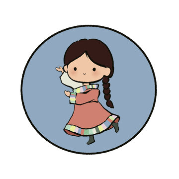 像素簡筆畫藏族女孩
