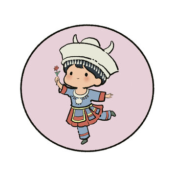 像素簡筆畫苗族女孩