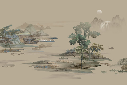 新中式山水背景墻