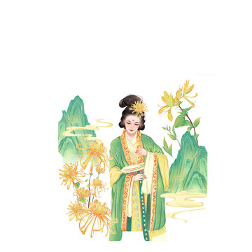 手繪國潮菊花決明子白茶