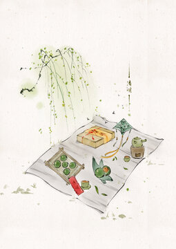 水墨靜物美食二十四節(jié)氣清明