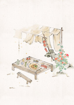水墨靜物美食二十四節(jié)氣系列夏至
