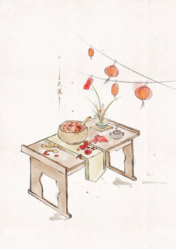 水墨靜物美食二十四節(jié)氣系列大寒