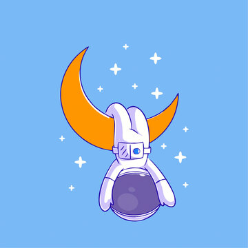可愛宇航員月亮Q版兒童插畫