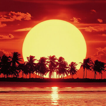 海邊夕陽椰樹