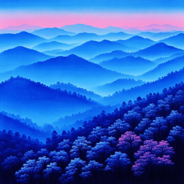 藍(lán)色山水裝飾畫
