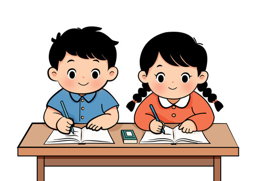 兩個小學生寫作業(yè)